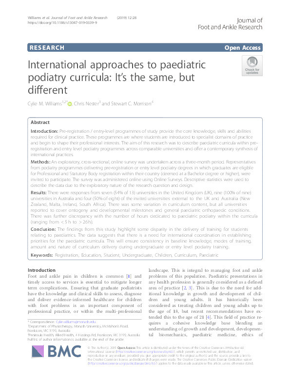 International approaches to paediatric podiatry curricula : it's the same, but different Thumbnail
