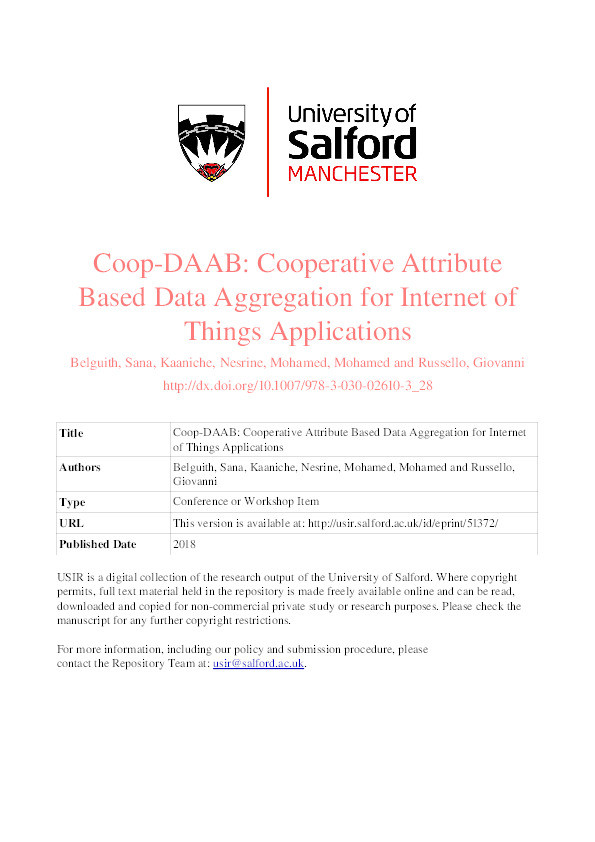 Coop-DAAB : cooperative attribute based data aggregation for Internet of Things applications Thumbnail