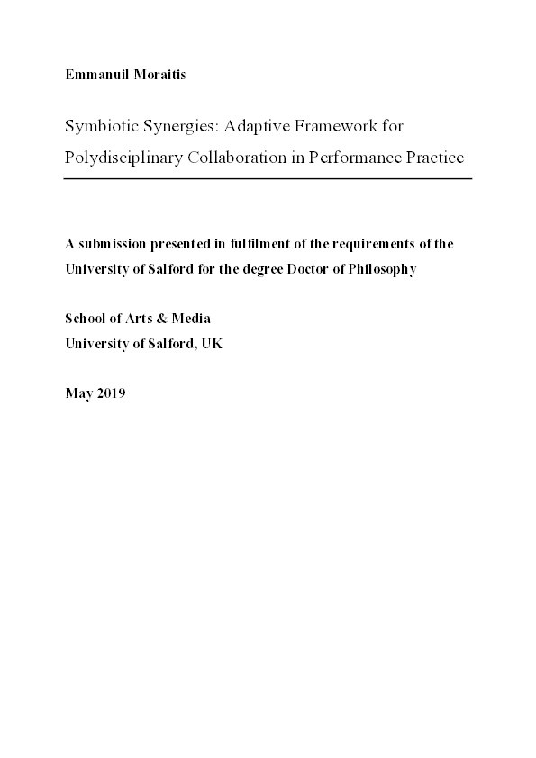 Symbiotic synergies : adaptive framework for polydisciplinary collaboration in performance practice Thumbnail