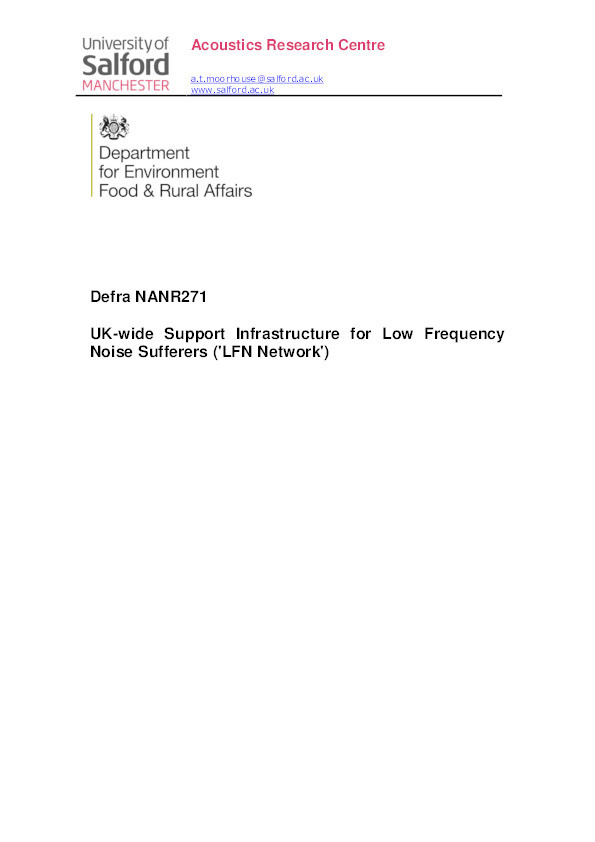 UK-wide support infrastructure for low frequency noise sufferers ('LFN Network') Thumbnail