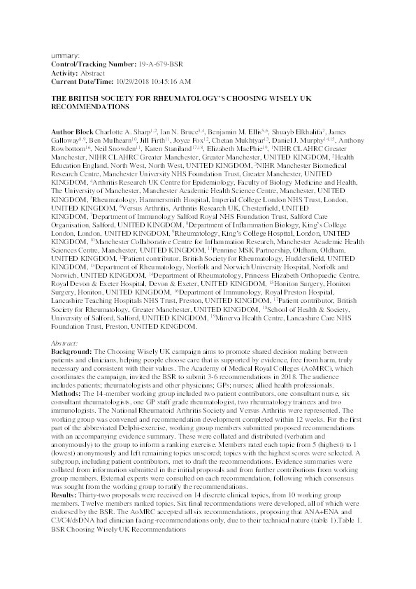 145 The British Society for Rheumatology’s Choosing Wisely UK recommendations Thumbnail