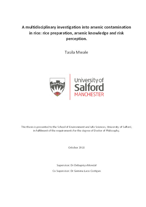 A multidisciplinary investigation into arsenic contamination in rice : rice preparation, arsenic knowledge and risk perception Thumbnail