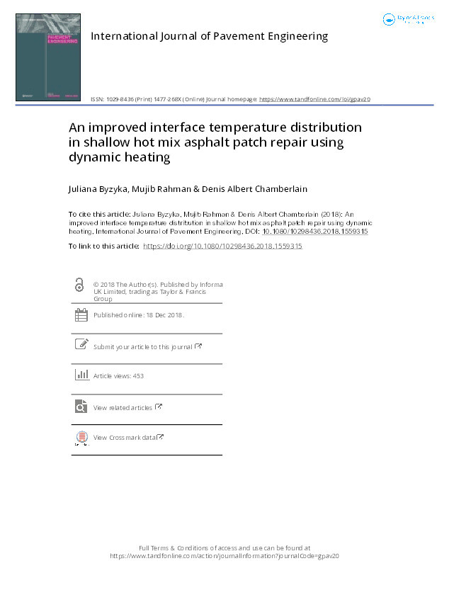 An improved interface temperature distribution in shallow hot mix asphalt patch repair using dynamic heating Thumbnail