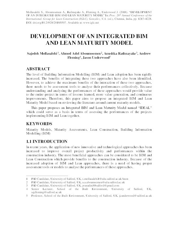 Development of an integrated BIM and lean maturity model Thumbnail