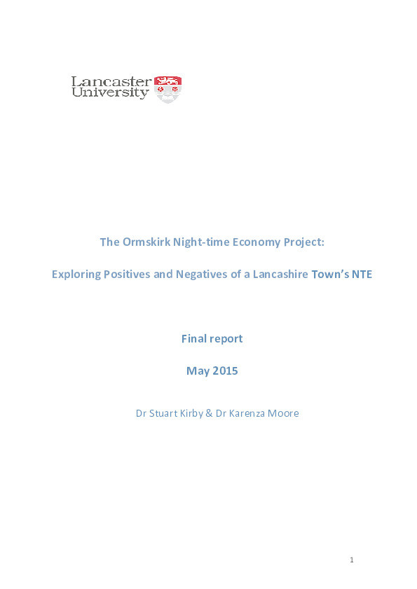 The Ormskirk night-time economy project : exploring positives and negatives of a Lancashire town's NTE Thumbnail