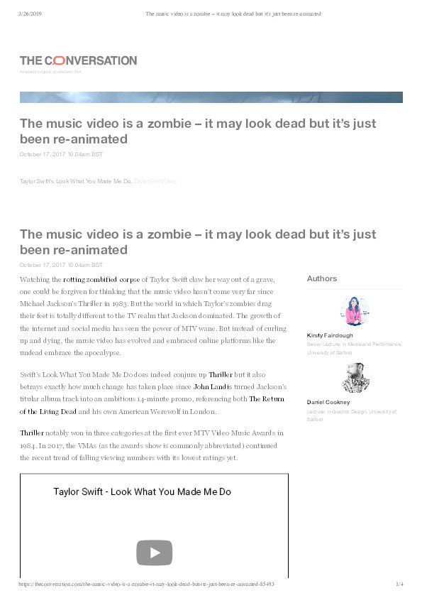 The music video is a zombie – it may look dead but it’s just been re-animated Thumbnail
