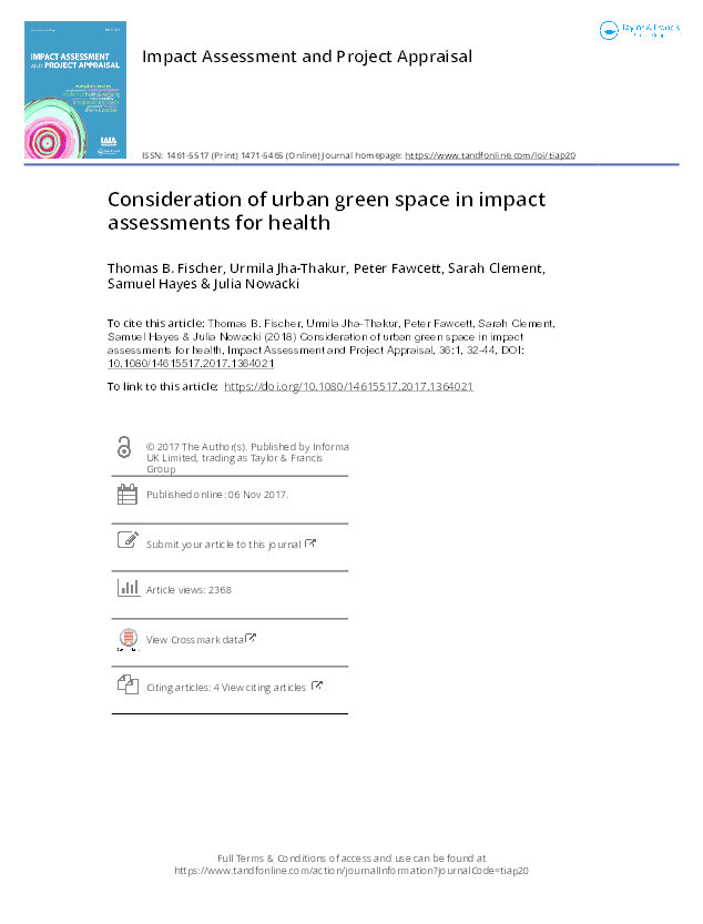 Consideration of urban green space in impact assessments for health Thumbnail