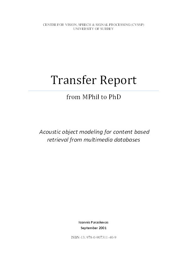Acoustic object modeling for content based retrieval from multimedia databases Thumbnail