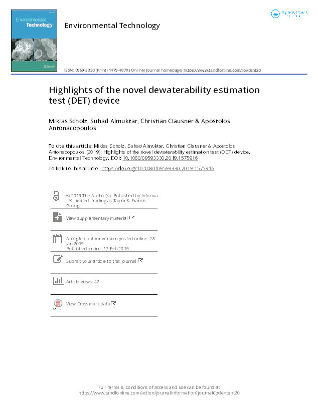 Highlights of the novel dewaterability estimation test (DET) device Thumbnail