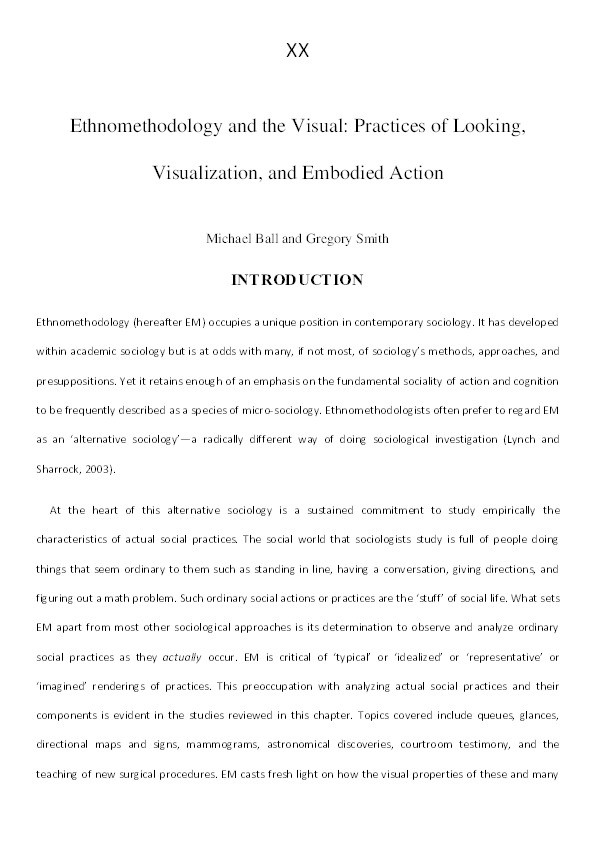 Ethnomethodology and the visual : practices of looking, visualization, and embodied action Thumbnail