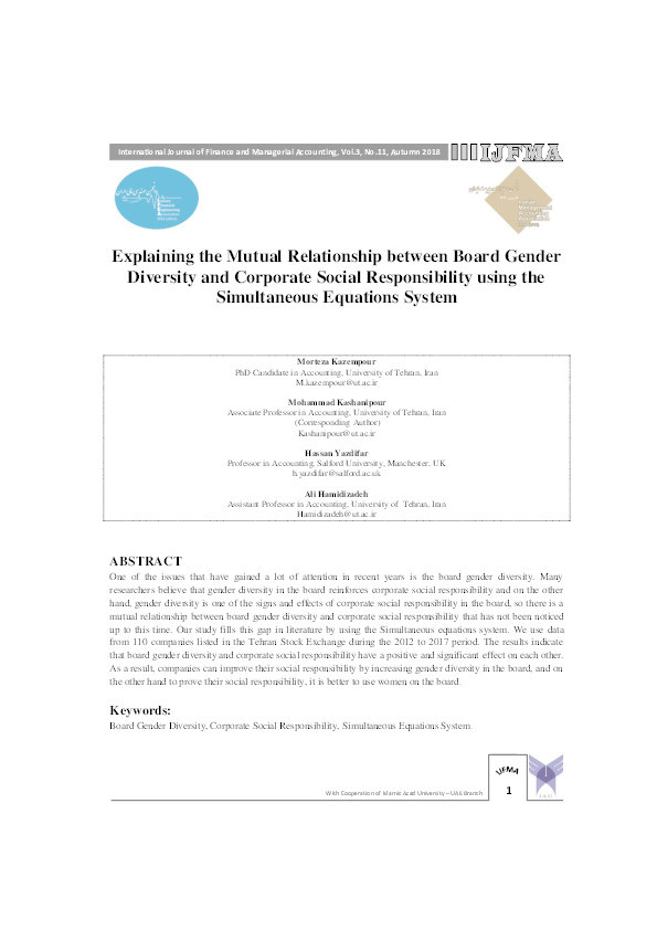Explaining the mutual relationship between board gender diversity and corporate social responsibility using the simultaneous equations system Thumbnail