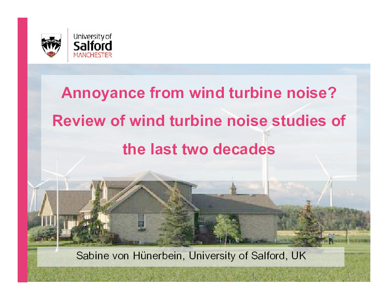 Annoyance from wind turbine noise? Review of wind turbine noise studies of the last two decades Thumbnail