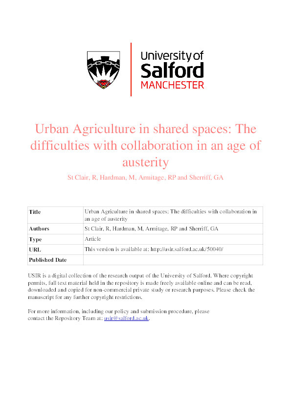Urban agriculture in shared spaces : the difficulties with collaboration in an age of austerity Thumbnail