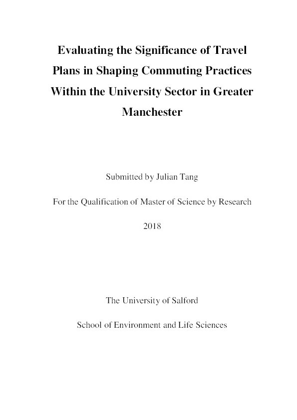 Evaluating the significance of travel plans in shaping commuting practices within the university sector in Greater Manchester Thumbnail