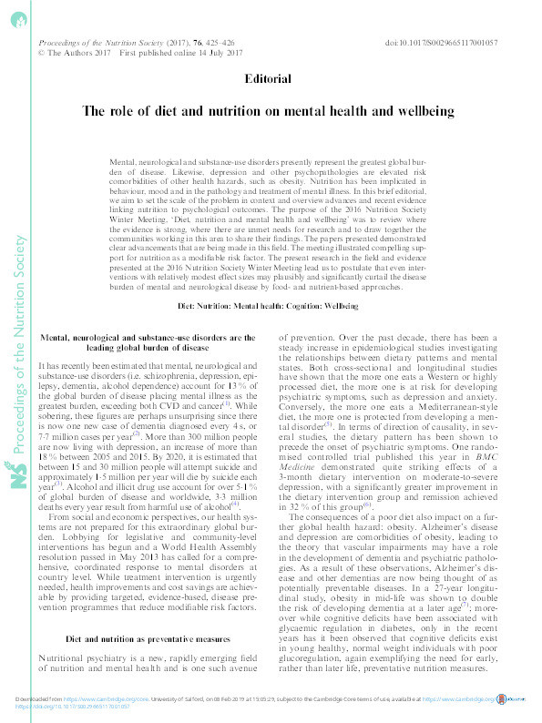 The role of diet and nutrition on mental health and wellbeing Thumbnail