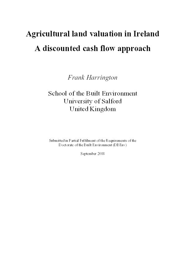 Agricultural land valuation in Ireland : a discounted cash flow approach Thumbnail