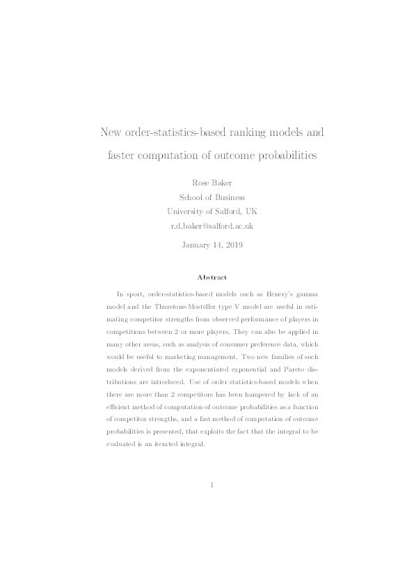 New order-statistics-based ranking models and faster computation of outcome probabilities Thumbnail