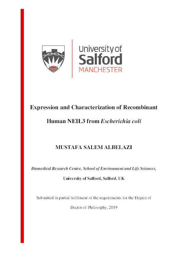 Expression and characterization of recombinant human NEIL3 from Escherichia coli Thumbnail