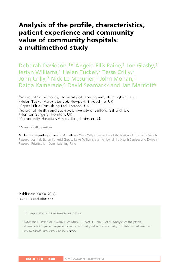 Analysis of the profile, characteristics, patient experience and community value of community hospitals : a multimethod study Thumbnail