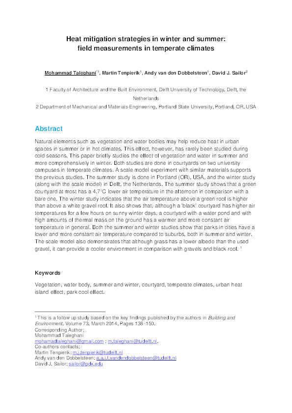 Heat mitigation strategies in winter and summer: Field measurements in temperate climates Thumbnail