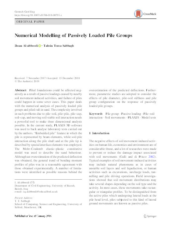 Numerical modelling of passively loaded pile groups Thumbnail