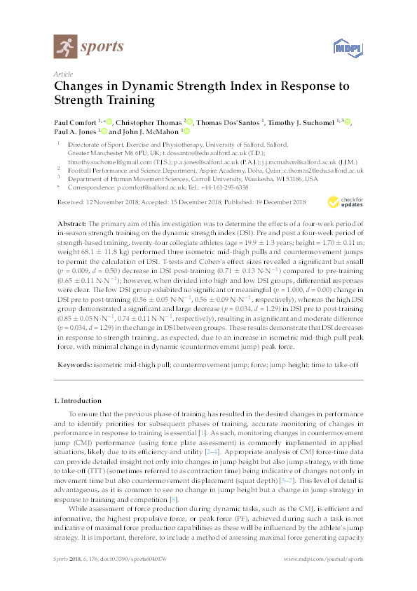 Changes in dynamic strength index in response to strength training Thumbnail