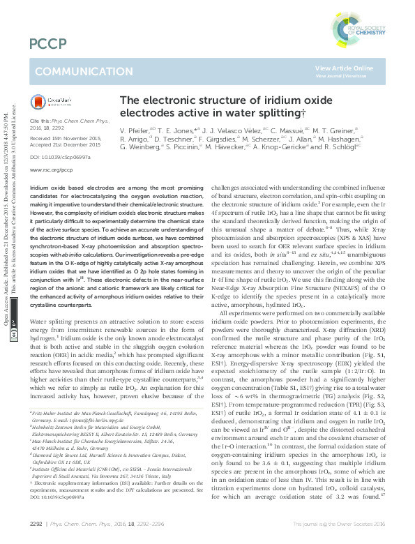 The electronic structure of iridium oxide electrodes active in water splitting Thumbnail