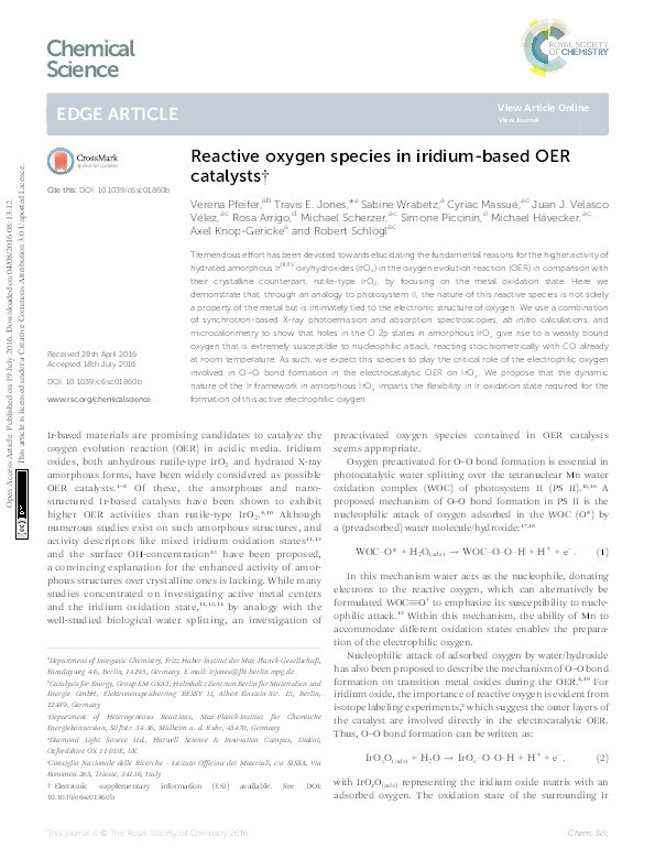 Reactive oxygen species in iridium-based OER catalysts Thumbnail
