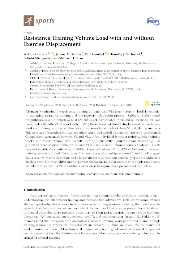 Resistance training volume load with and without exercise displacement Thumbnail