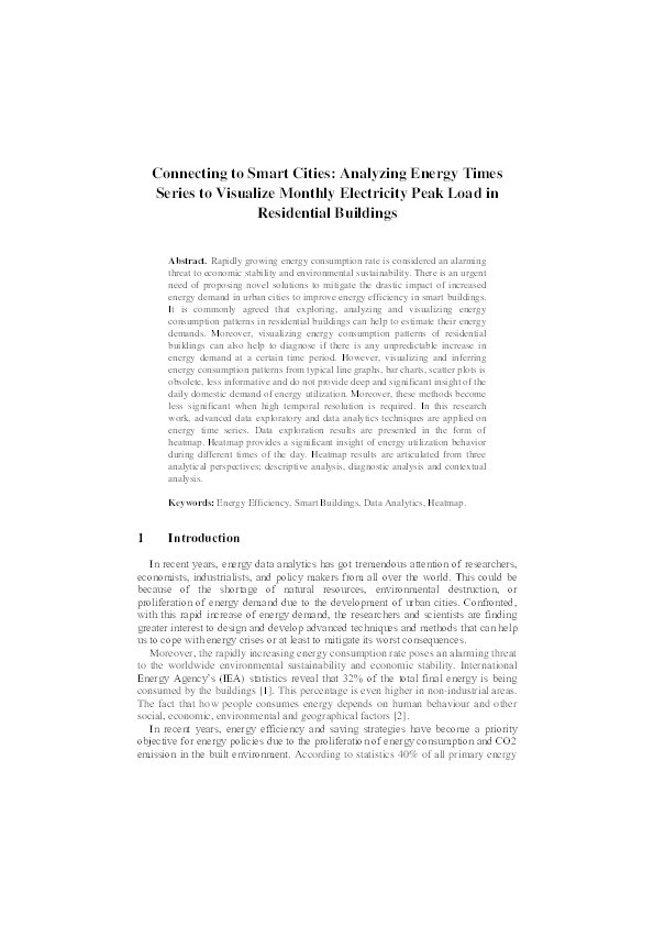 Connecting to smart cities : analyzing energy times series to visualize monthly electricity peak load in residential buildings Thumbnail