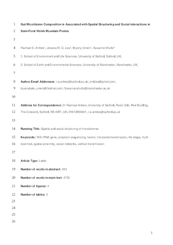 Gut microbiome composition is associated with spatial structuring and social interactions in semi-feral Welsh mountain ponies Thumbnail