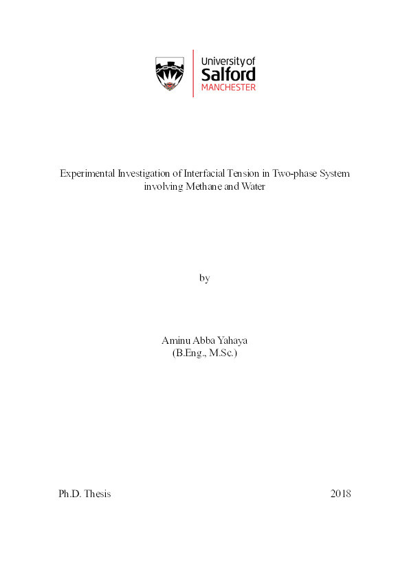 Experimental investigation of interfacial tension in two-phase system involving methane and water Thumbnail