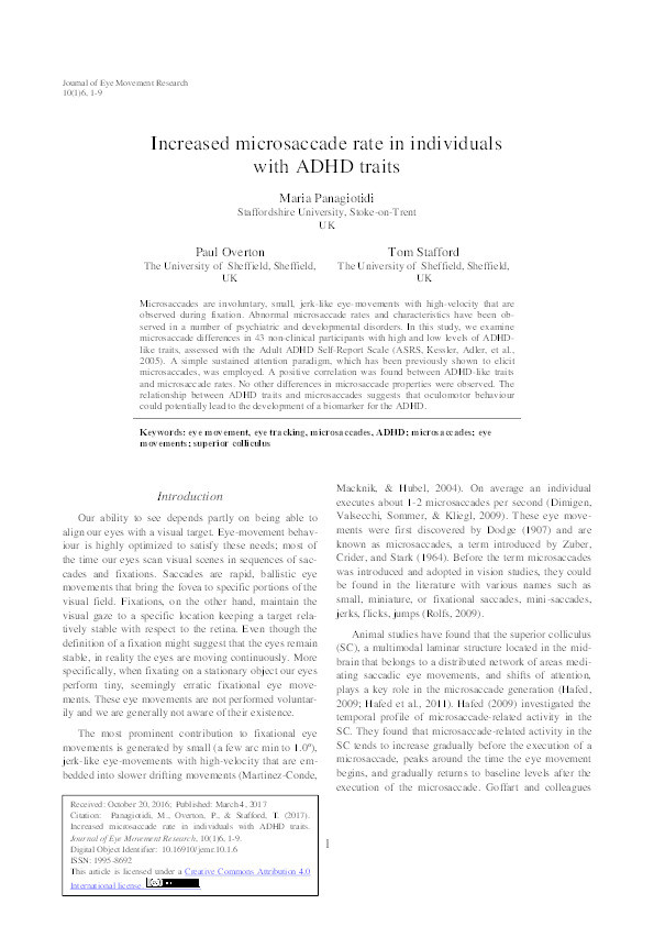 Increased microsaccade rate in individuals with ADHD traits Thumbnail