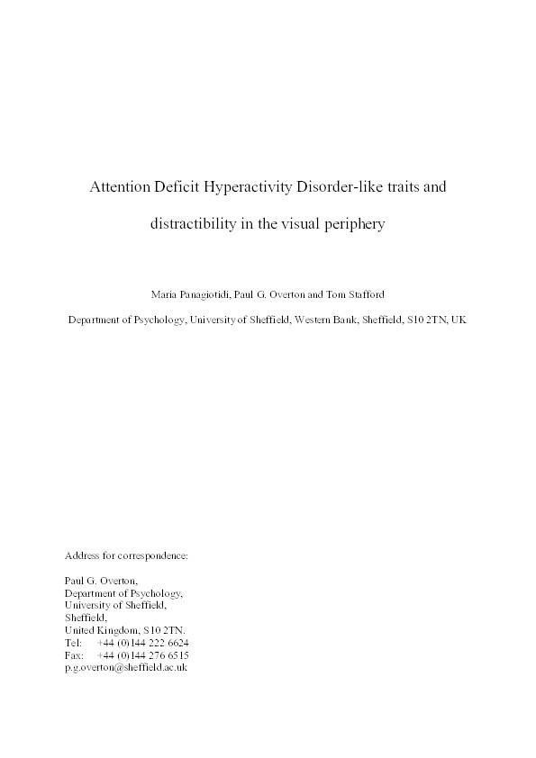 Attention-deficit hyperactivity disorder-like traits and distractibility in the visual periphery Thumbnail