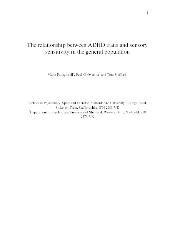 The relationship between ADHD traits and sensory sensitivity in the general population Thumbnail