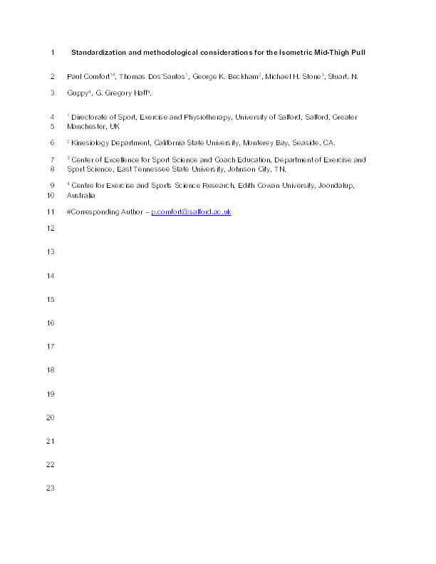 Standardization and methodological considerations for the isometric mid-thigh pull Thumbnail