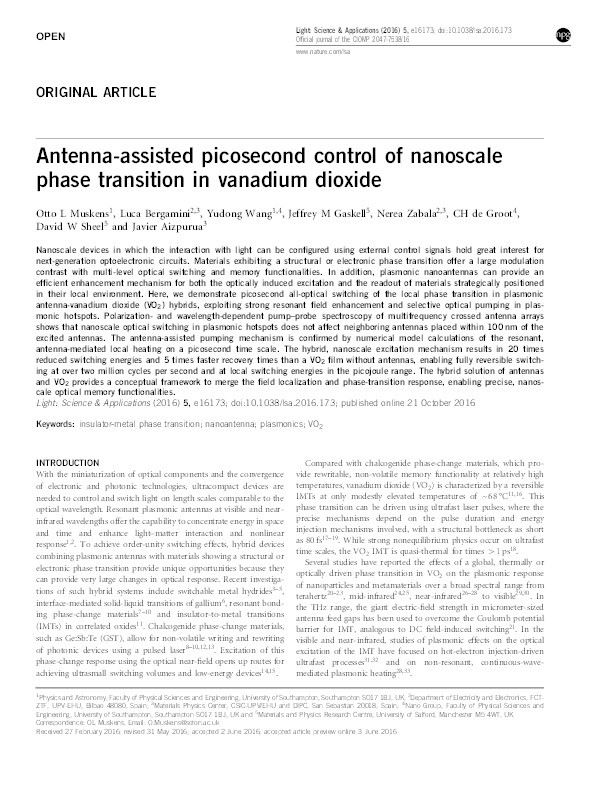 Antenna-assisted picosecond control of nanoscale phase transition in vanadium dioxide Thumbnail