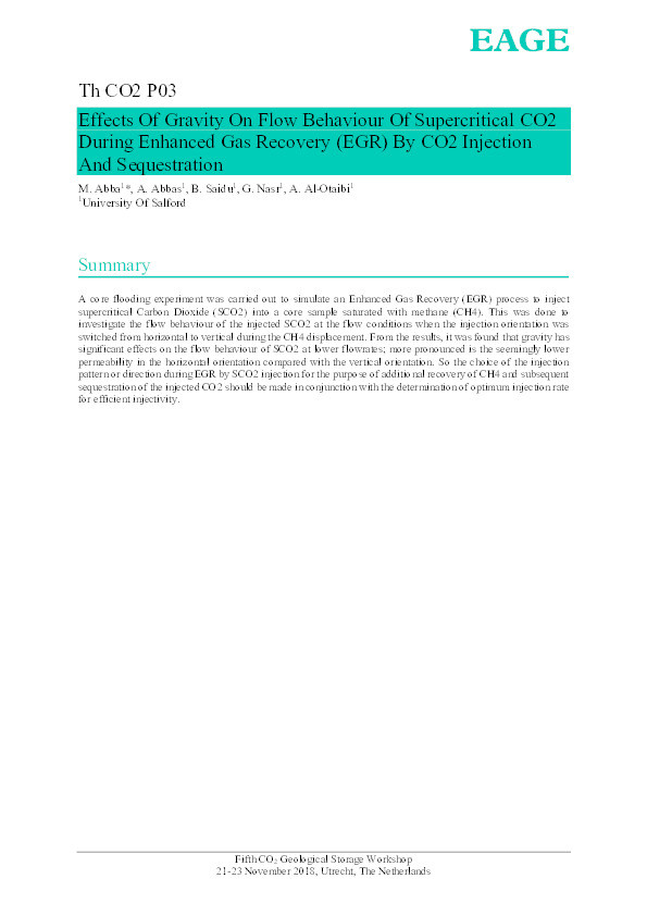 Effects of gravity on flow behaviour of supercritical CO2 during enhanced gas recovery and sequestration Thumbnail