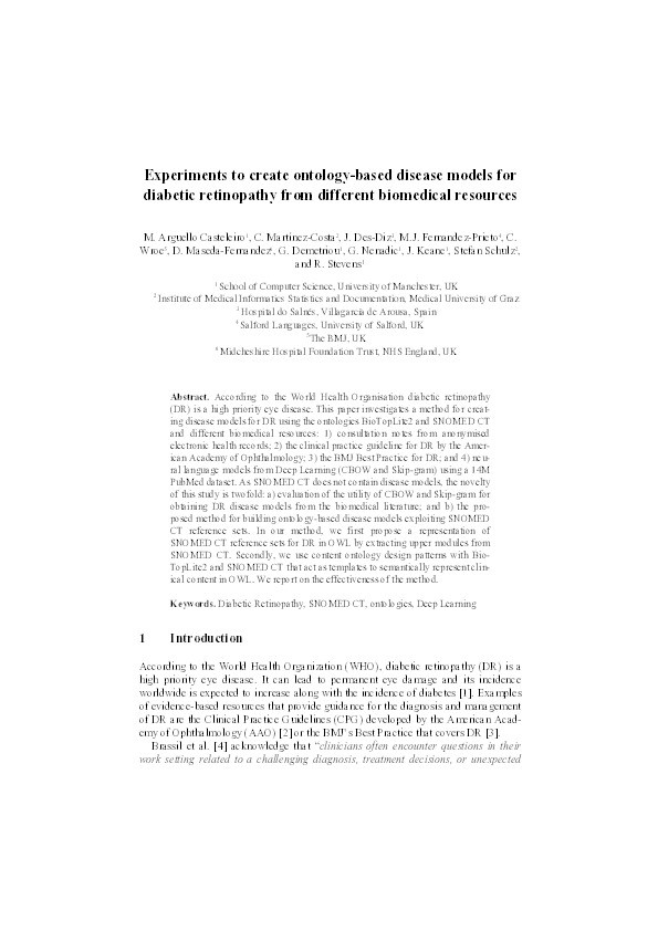 Experiments to create ontology-based disease models for
diabetic retinopathy from different biomedical resources Thumbnail
