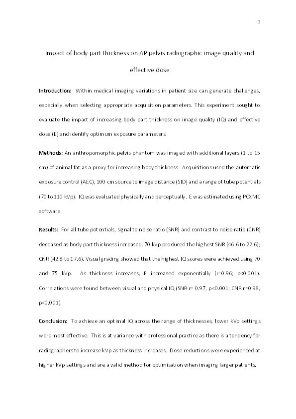 Impact of body part thickness on AP pelvis radiographic image quality and effective dose Thumbnail