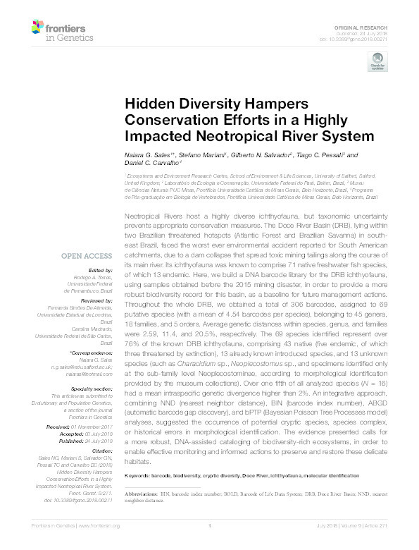 Hidden diversity hampers conservation efforts in a highly impacted neotropical river system Thumbnail