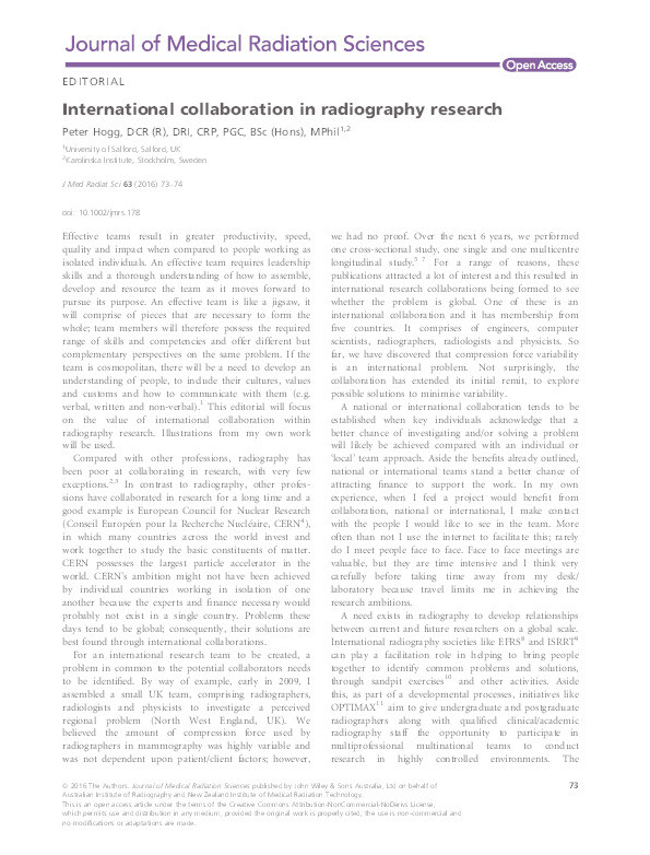 International collaboration in radiography research Thumbnail