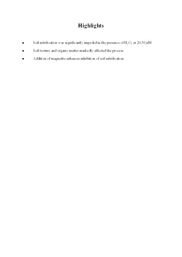 Eﬀects of micro-molar H2O2 on inhibiting soil nitriﬁcation Thumbnail