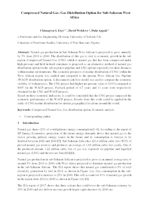 Compressed natural gas : gas distribution option for Sub-Saharan West Africa Thumbnail