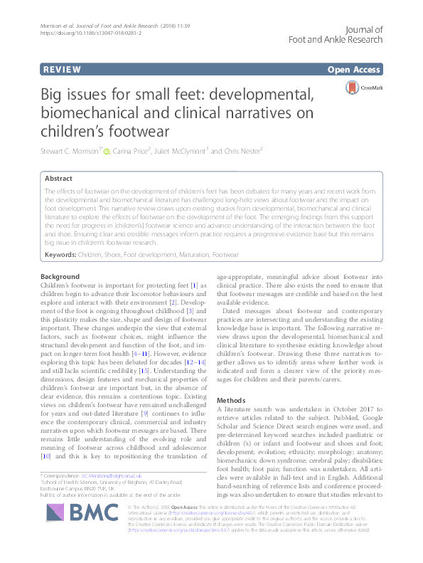 Big issues for small feet : developmental, biomechanical and clinical narratives on children's footwear Thumbnail