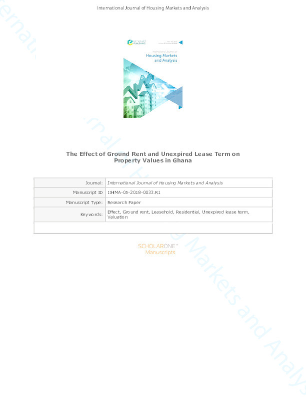 The effect of ground rent and unexpired lease term on property values in Ghana Thumbnail