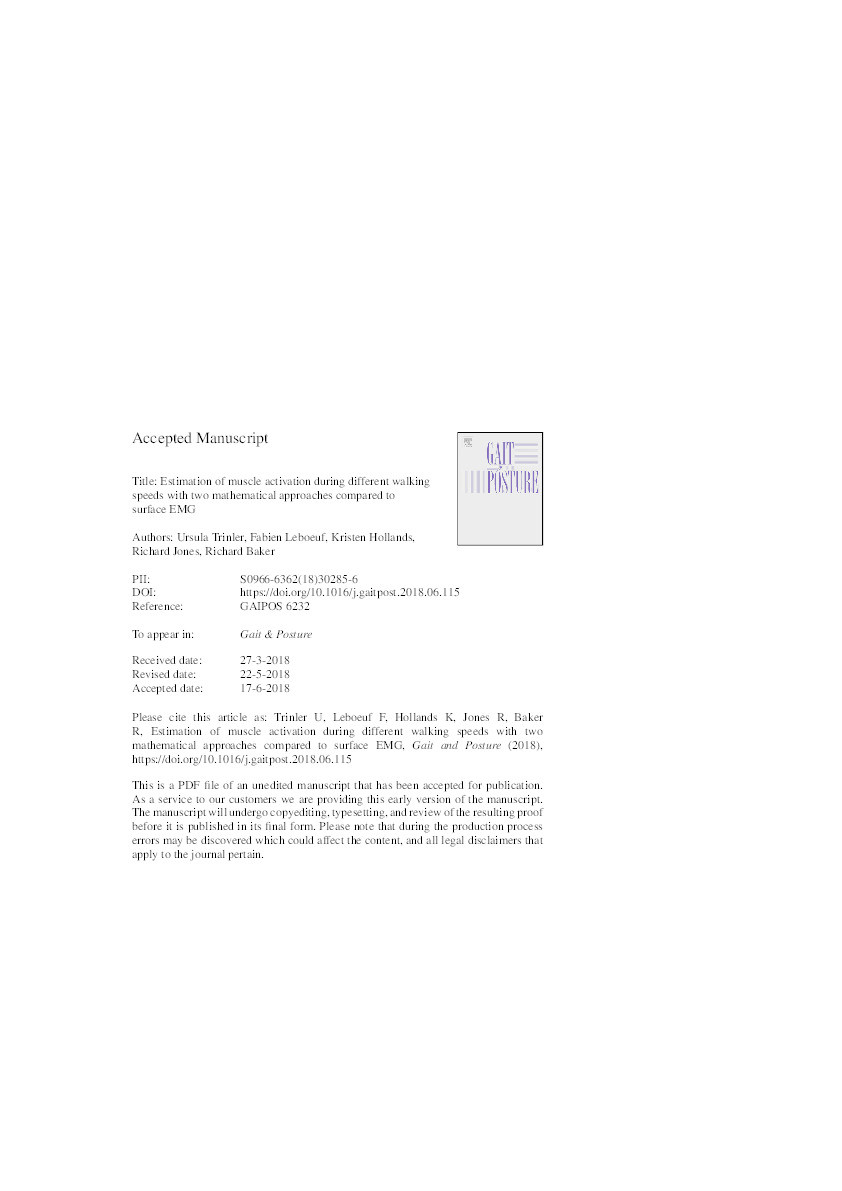 Estimation of muscle activation during different walking speeds with two mathematical approaches compared to surface EMG Thumbnail