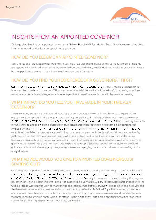 Insights from an appointed governor Thumbnail