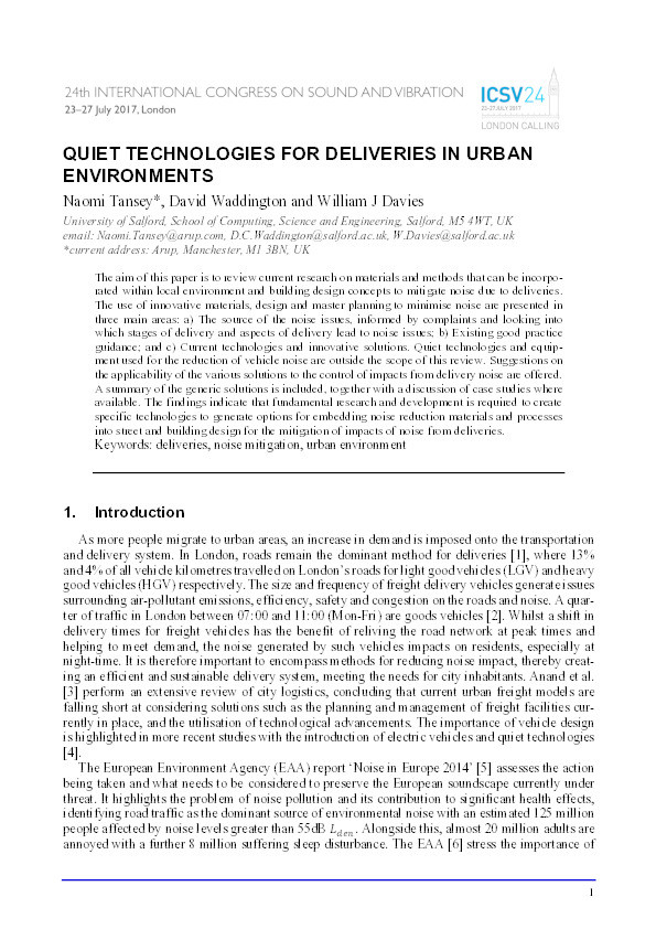 Quiet technologies for deliveries in urban environments Thumbnail