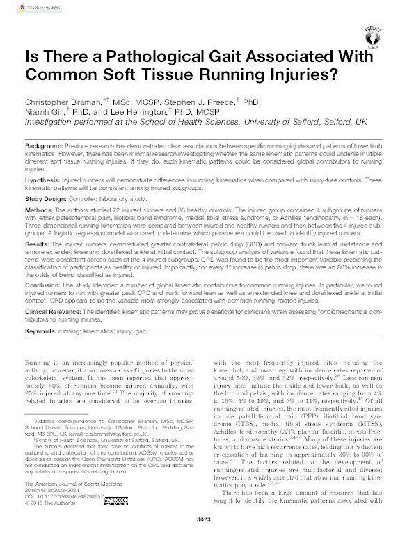 Is there a pathological gait associated with common soft tissue running injuries? Thumbnail